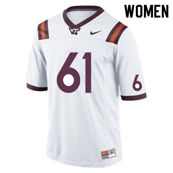 Women #61 Bryan Hudson Virginia Tech Hokies College Football Jerseys Sale-White - Click Image to Close
